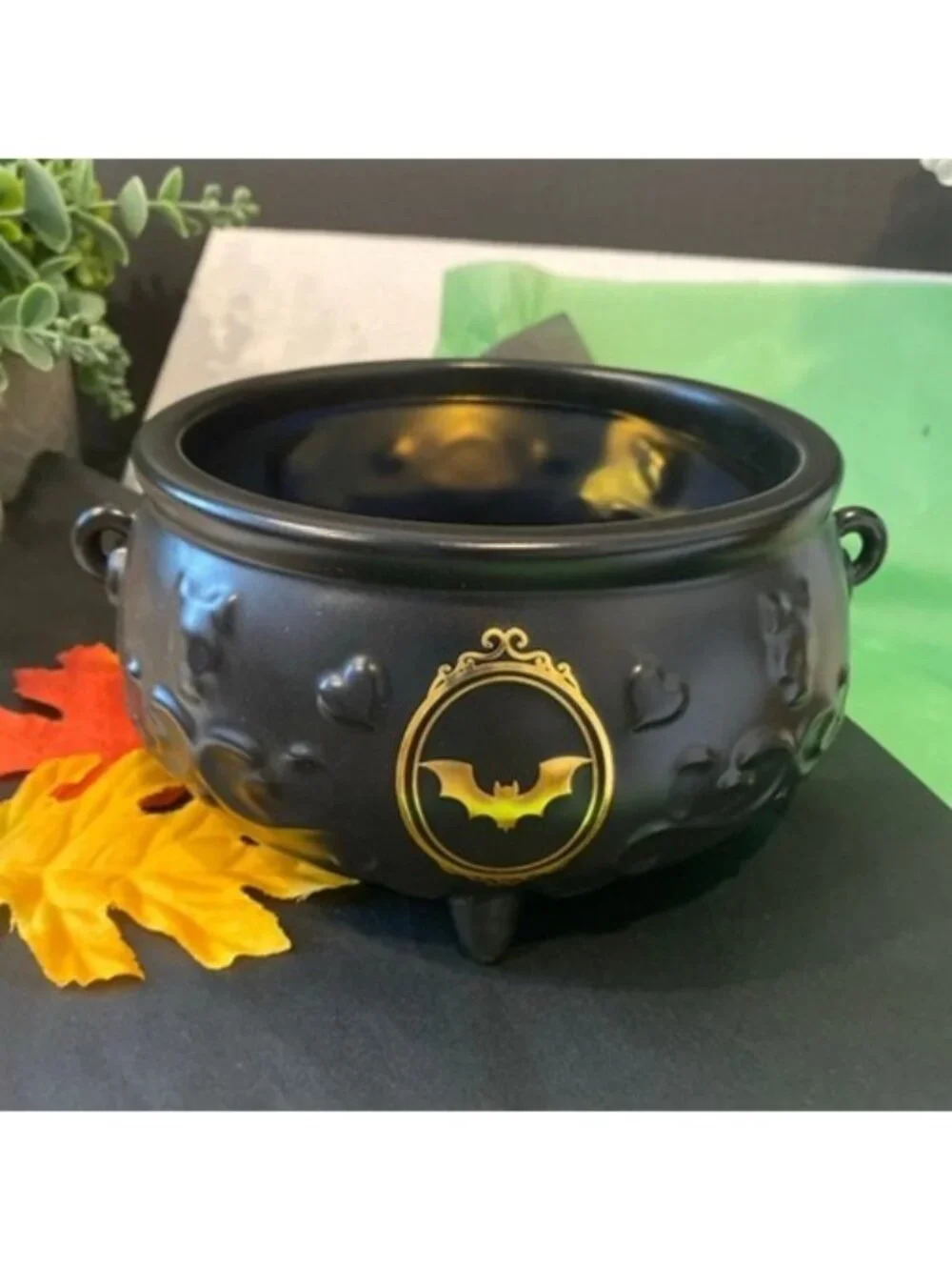 BBW Halloween Witch Cauldron Mirror Tray Candy Bowl Vanity Organizer Matte Black